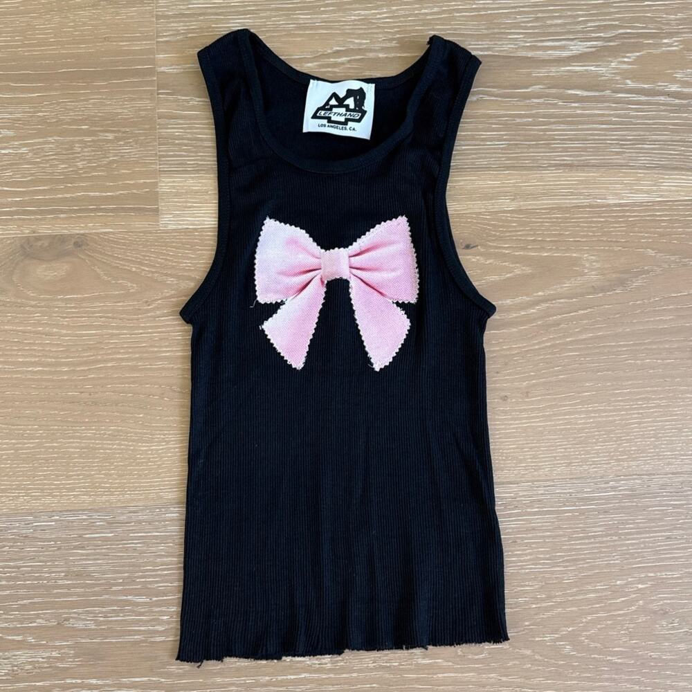 Lefthand Tank Top Sleeveless Big Bow Size Estimated XS Black Pink